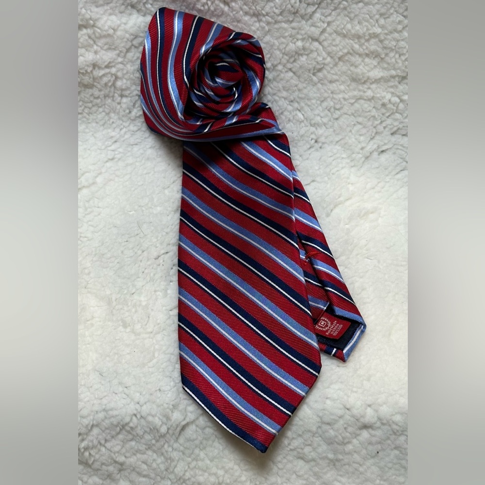 Chaps Neck Tie Mens Red White Blue Stripe 100% Silk American Business 62”x3.5”